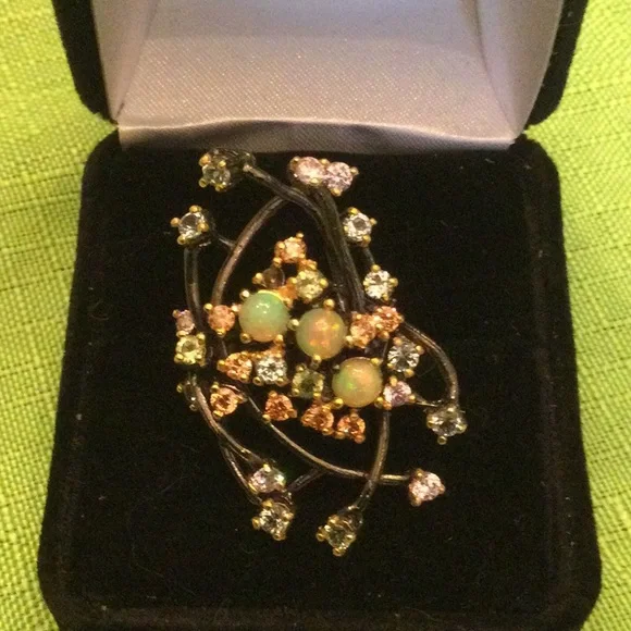 Breathtaking Genuine Opals in a Genuine Gemstone Galaxy Ring